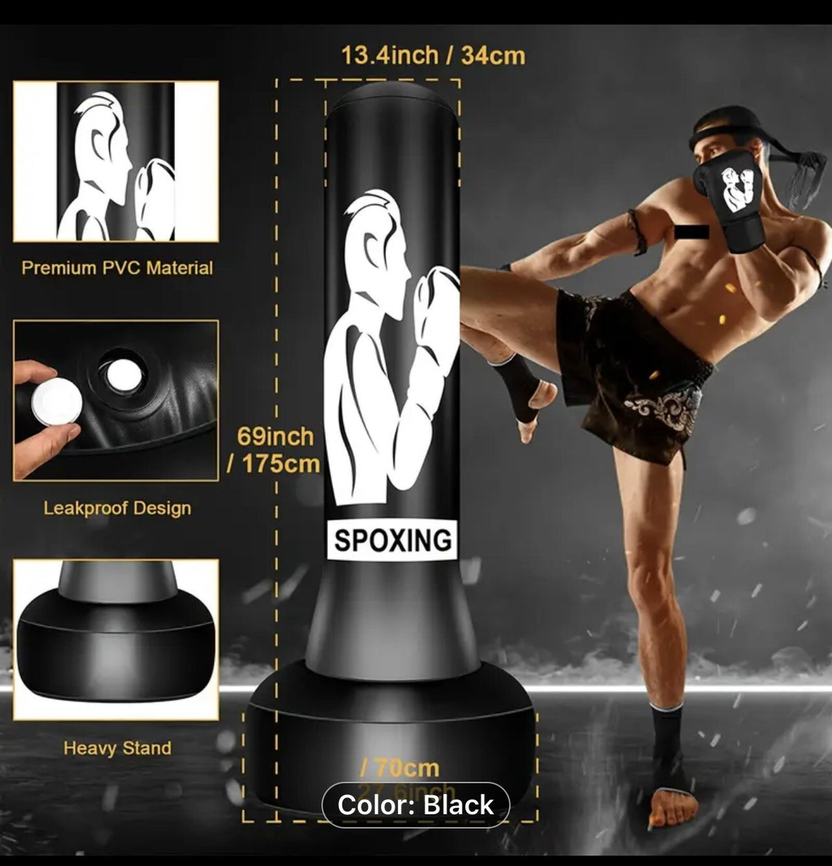 Freestanding Heavy Boxing Punching Bag with Stand and Gloves for Training