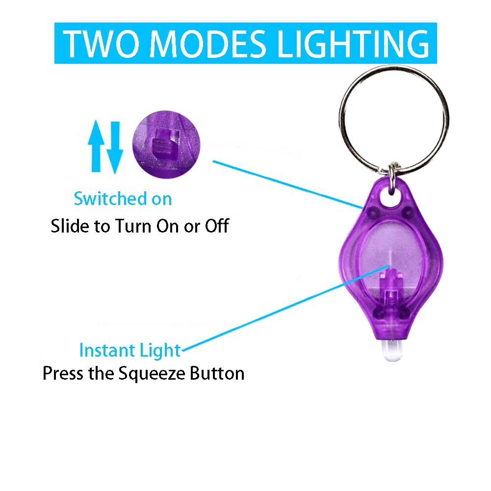 50-100PCS UV LED Keychain Flashlights - Black Light Ultraviolet Mini Lights