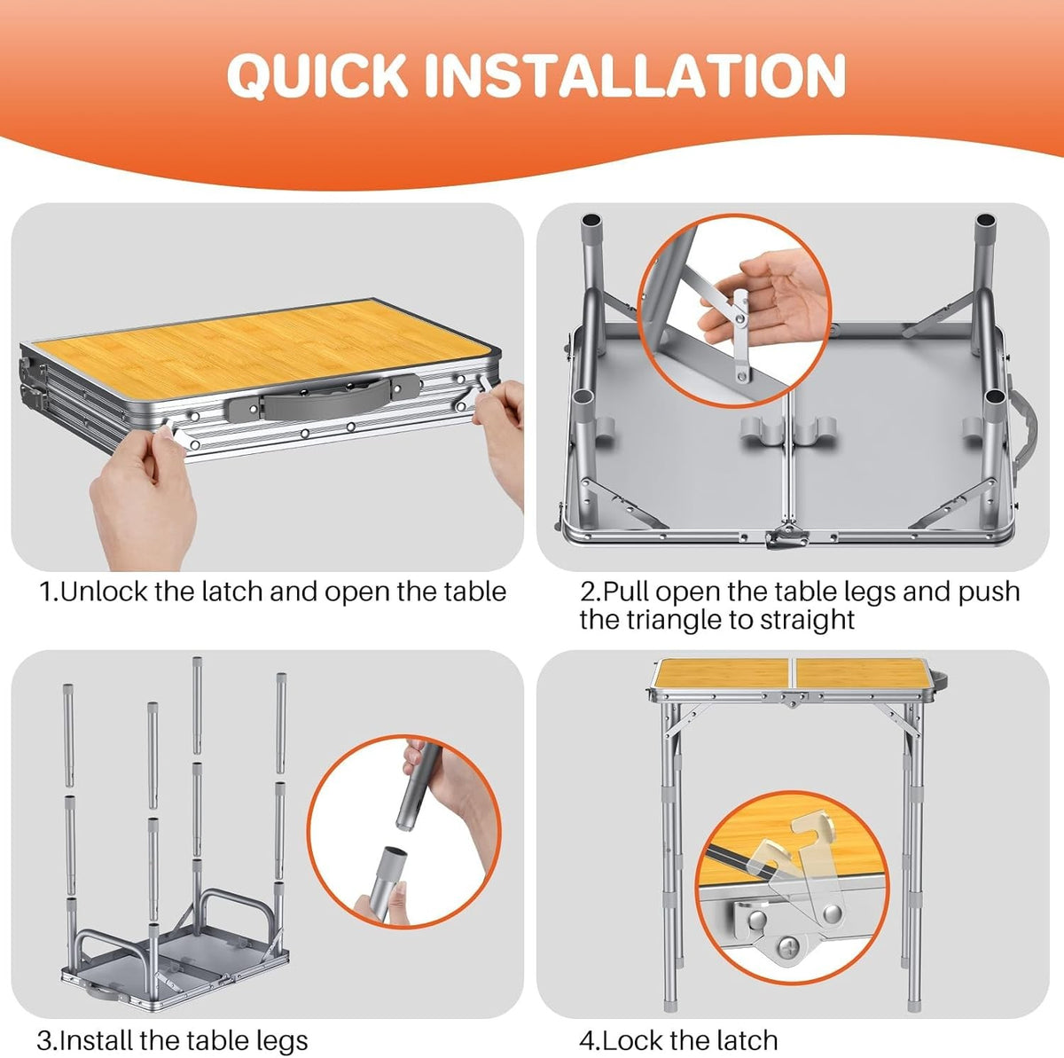 2ft Folding Camping Table with Adjustable Heights and Carry Handle
