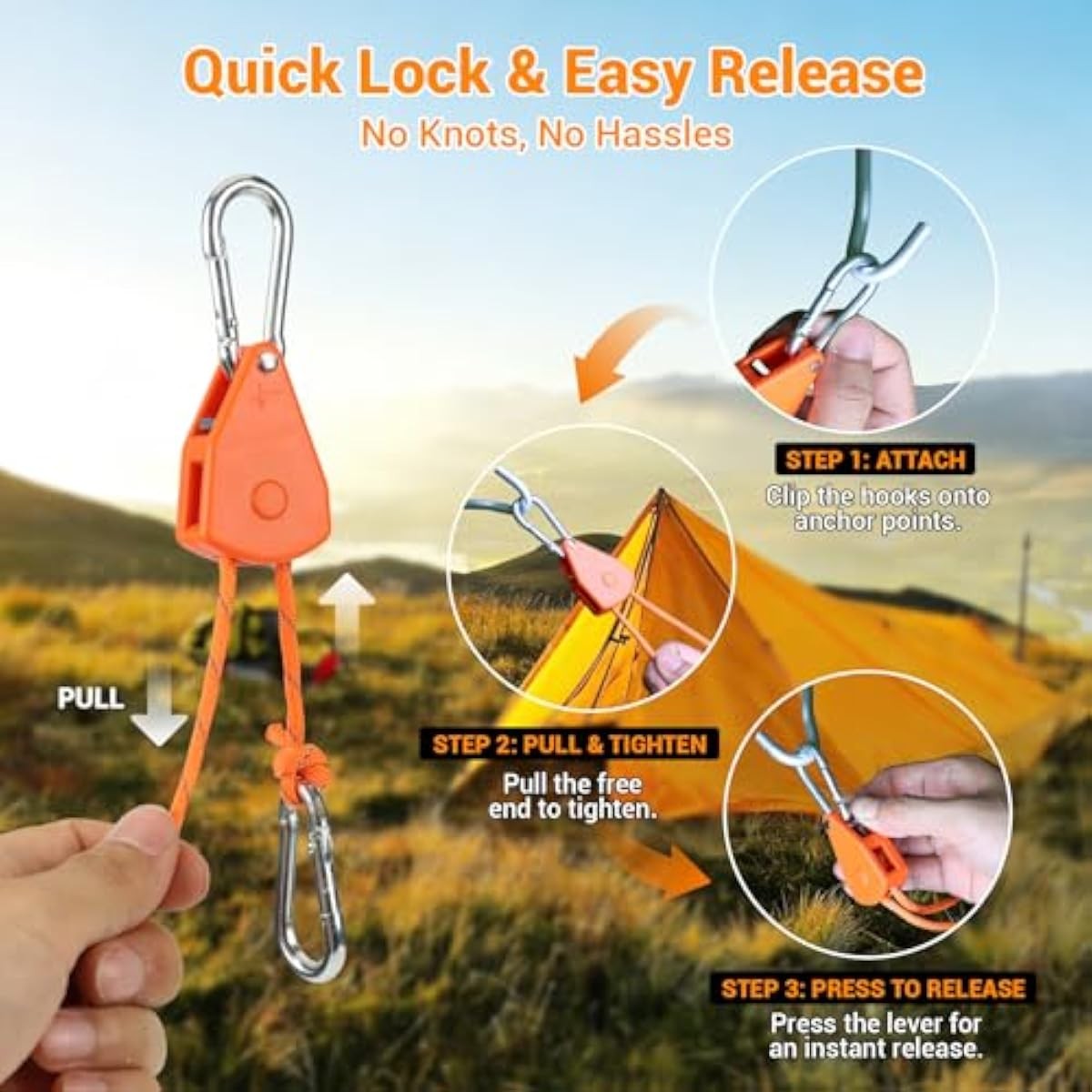 15ft Rope Ratchet Tie Downs - Paracord Straps for Camping & Outdoor Use