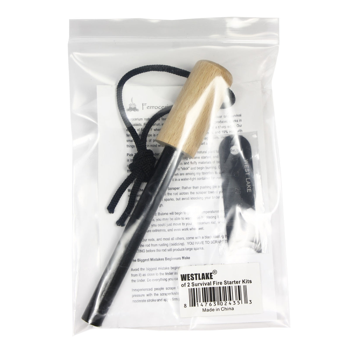 Heavy-Duty Ferrocerium Fire Starter Rod with Handle & Steel Scraper
