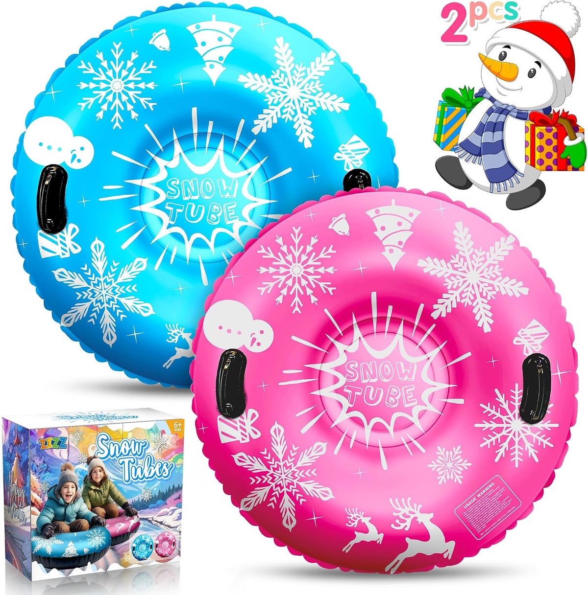 Heavy Duty Inflatable Snow Tubes for Kids and Adults - Winter Sleds