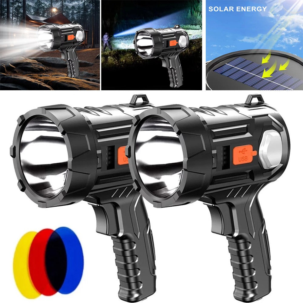 Bright Solar & USB Rechargeable LED Spotlight Flashlight - 900000000LM