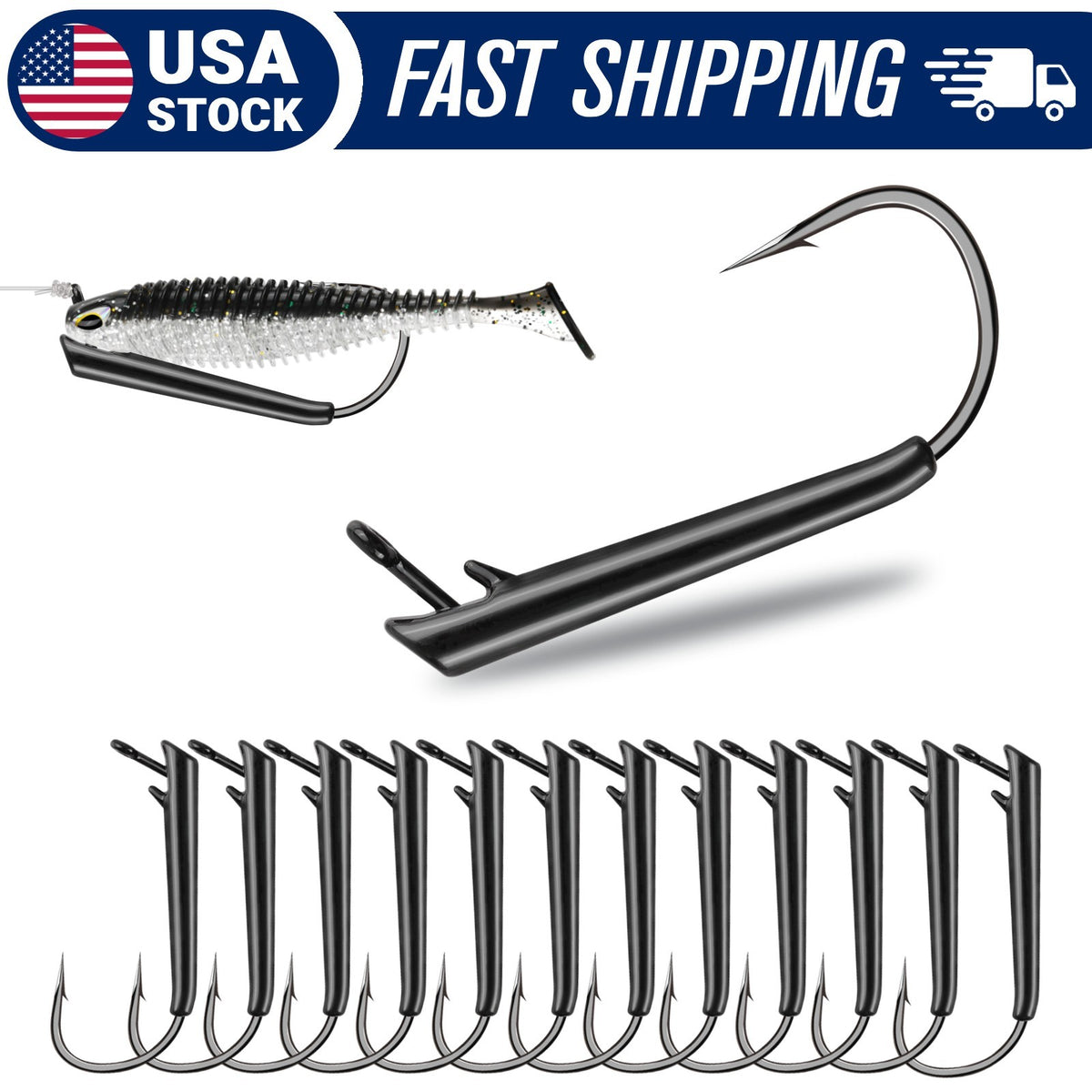 12PCS Weedless Texas Rig Fishing Hooks - 1/4 oz for Bass & Trout
