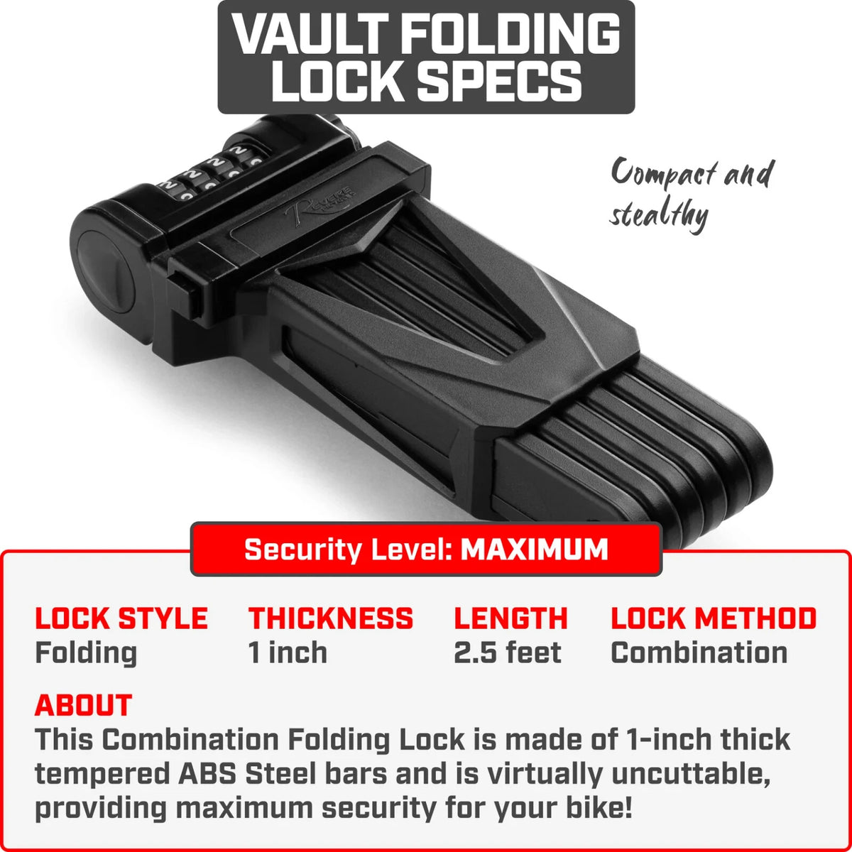 Heavy-Duty Folding Bike Lock with 4-Digit Combination, Rust-Proof Steel