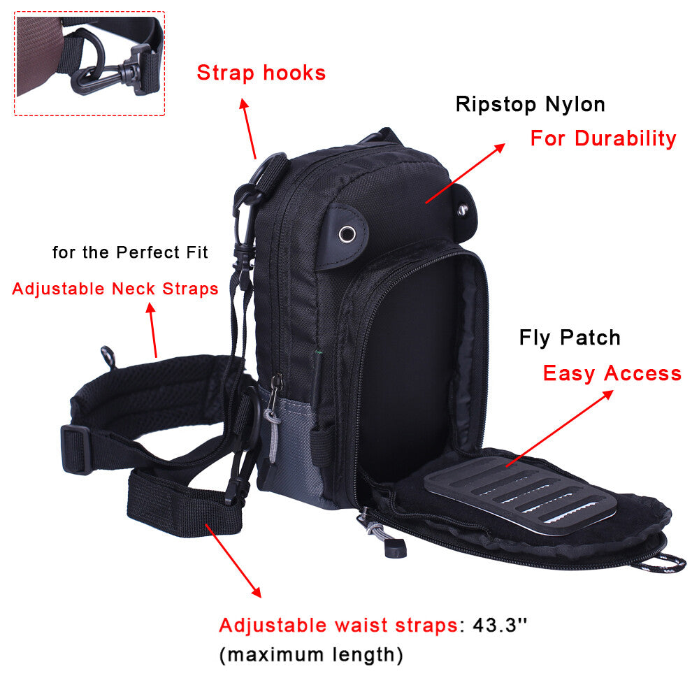 Fly Fishing Chest Bag Lightweight Waist Pack Tackle Organizer Black