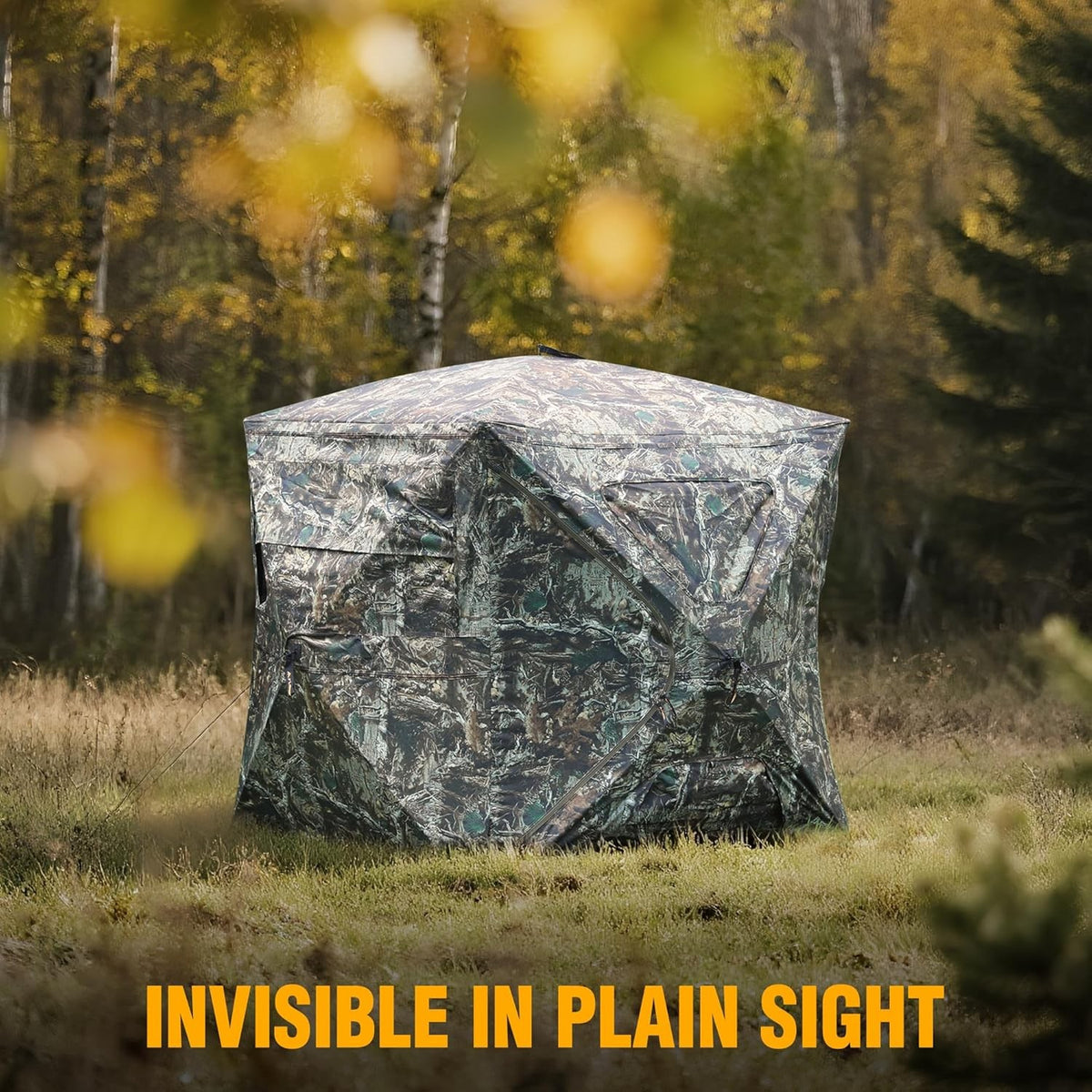 See-Through Hunting Blind with Dual Doors for 3-4 People - 270° Camouflage Shelter
