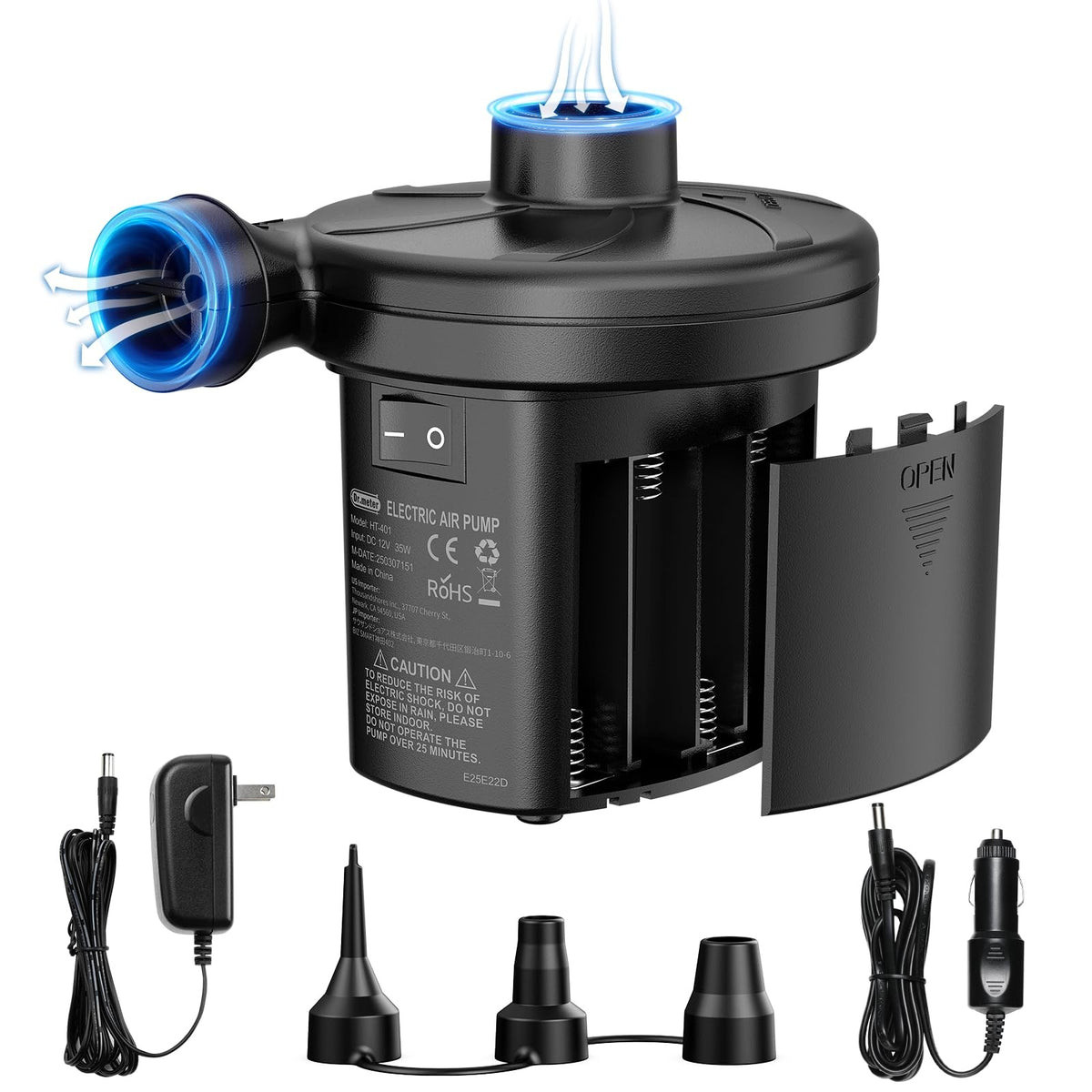 Electric Air Pump for Inflatables with 3 Nozzles Portable Quick Inflator