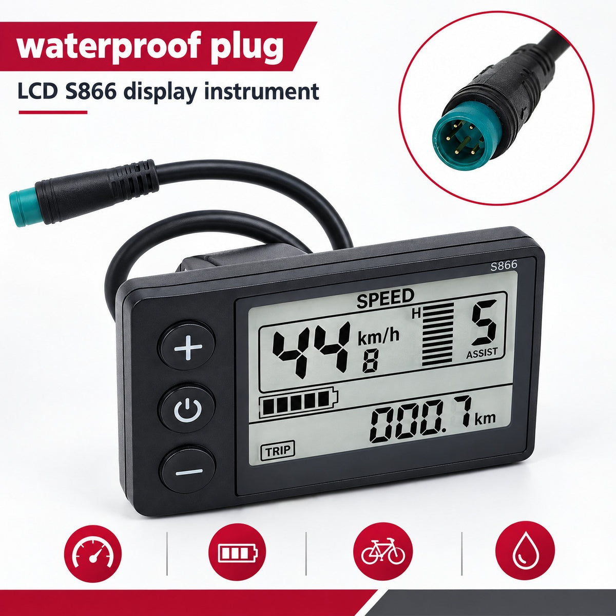 Electric Bike LCD Display 24V 36V 48V Waterproof Segment Screen for MTB & E-Bike