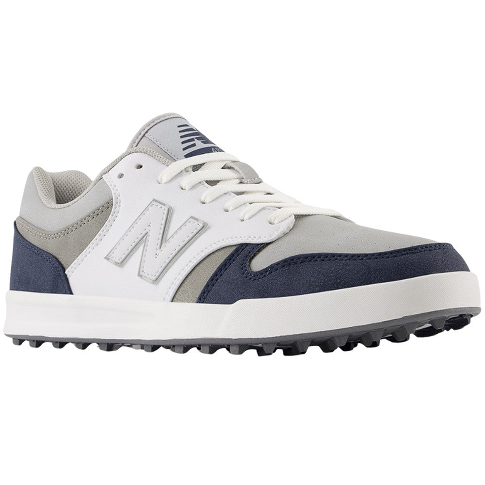 Men's Spikeless Golf Shoes White Navy Microfiber Leather Golf Sneakers