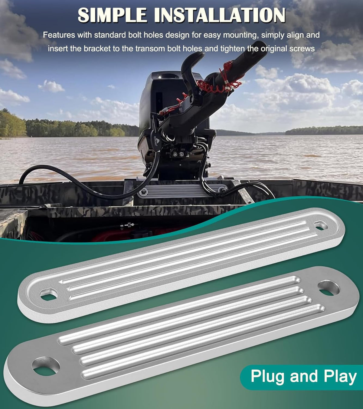 Aluminum Transom Support Plates Set for Outboard Motor Reinforcement - 3/8" Thick