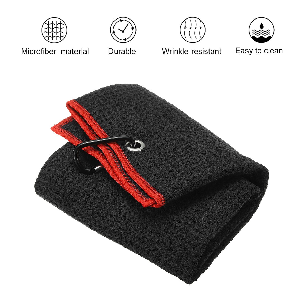 Golf Towel Set 2 Pack Microfiber Waffle Pattern Tri-Fold Towels Black