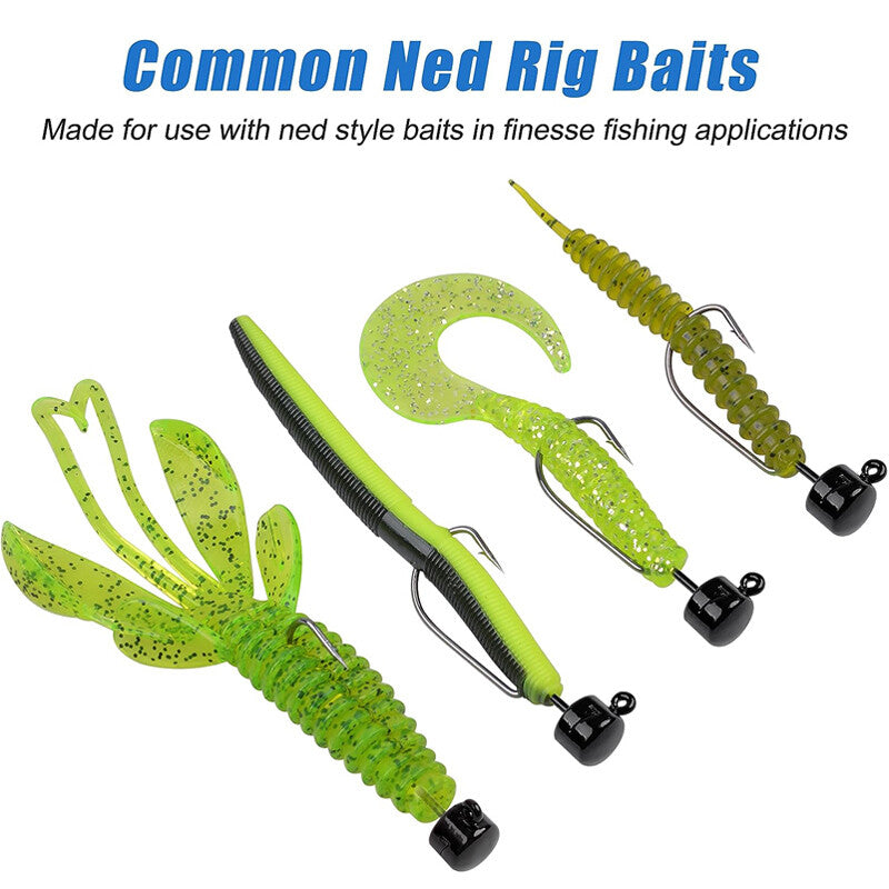 25Pcs Ned Rig Jig Head Hooks - Mushroom Style Offset Weedless Bass Lures