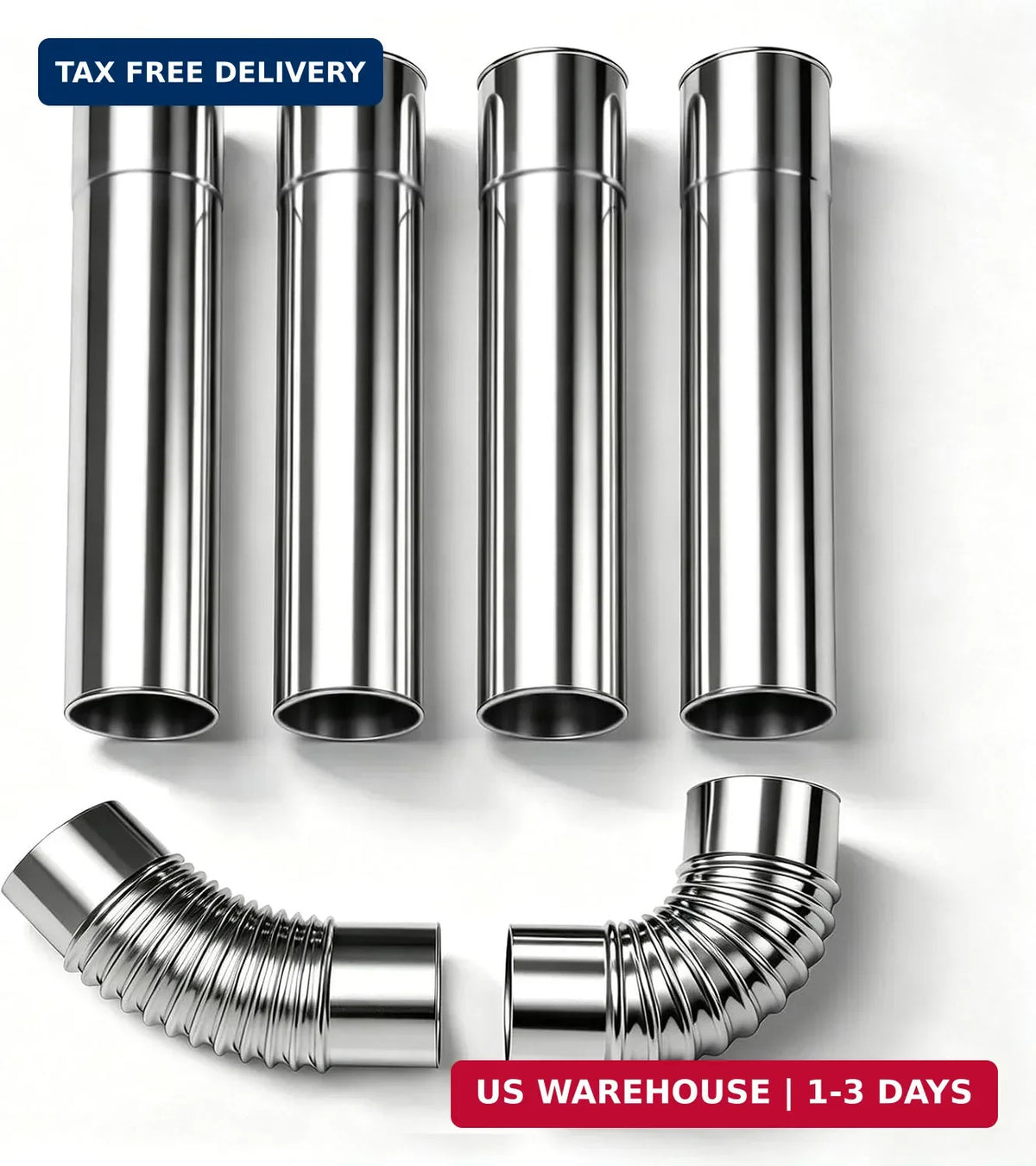 Camping Stove Chimney Pipe Kit 2.36 Inch, 6 Pieces Exhaust Pipe for Tent Stove