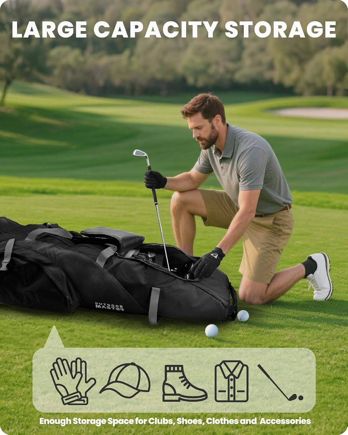 Golf Travel Bag with Reinforced Wheels and Foldable Design