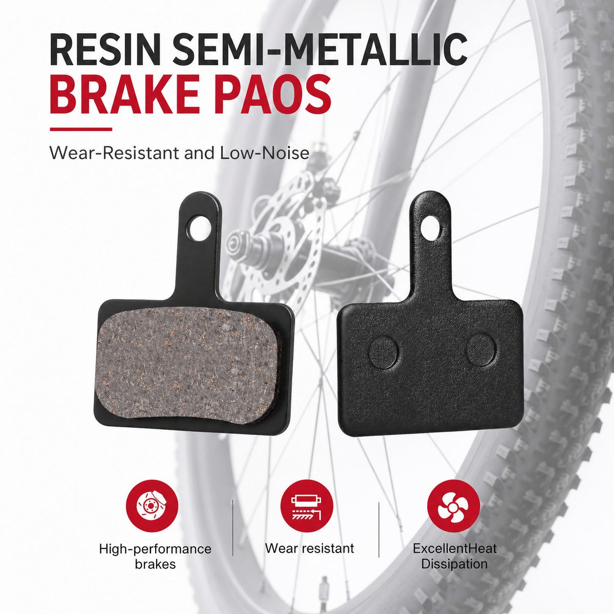 MTB Disc Brake Pads Set 4 Pairs Resin & Semi-Metallic Quiet Bike Replacement