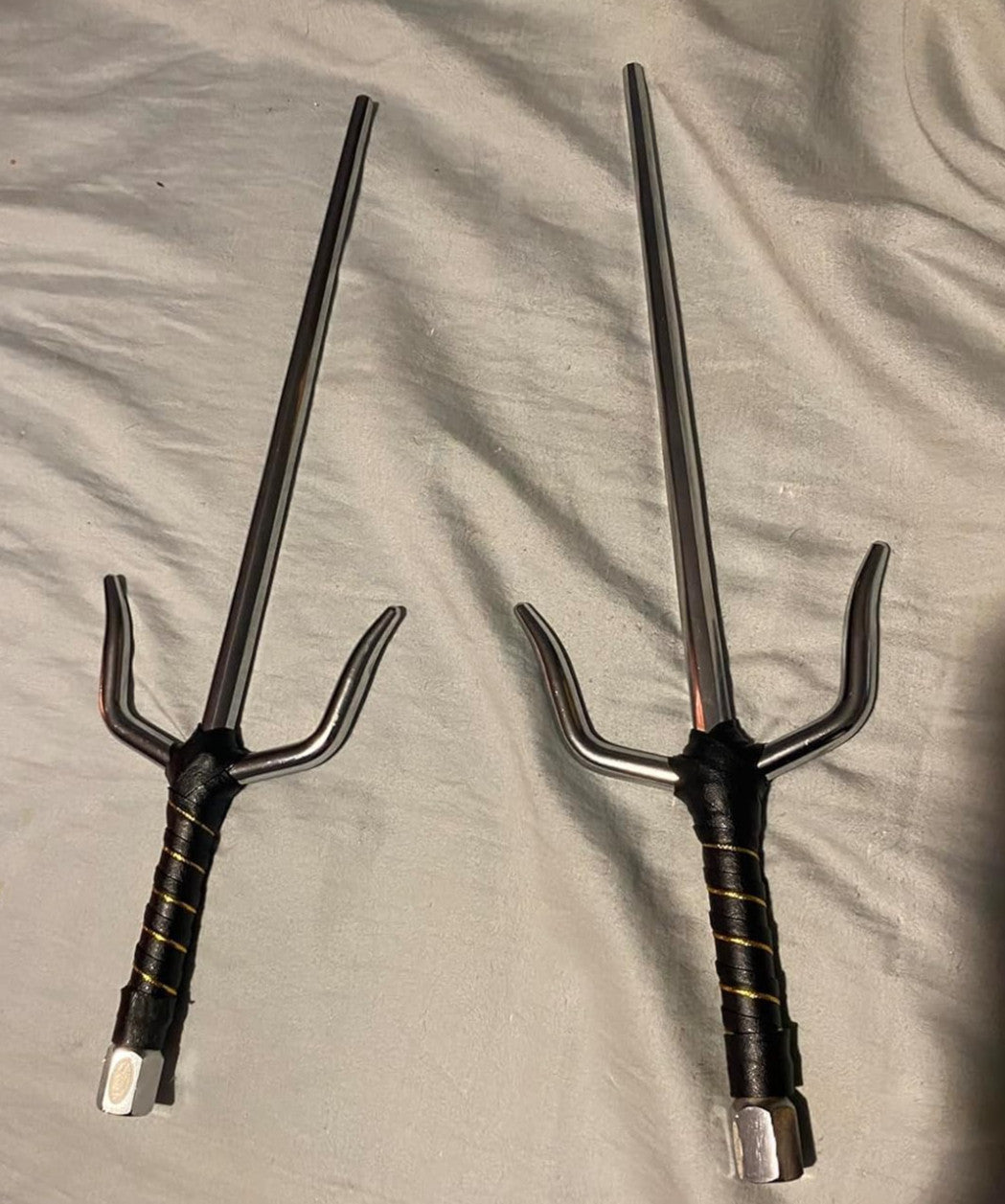 15-Inch Stainless Steel Martial Arts Sais Set with Leather Handles