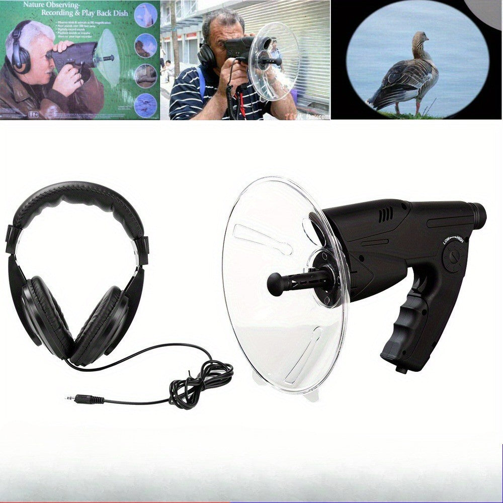 Parabolic Microphone Bird Observation Device with Headphones - Monocular Spy Camera