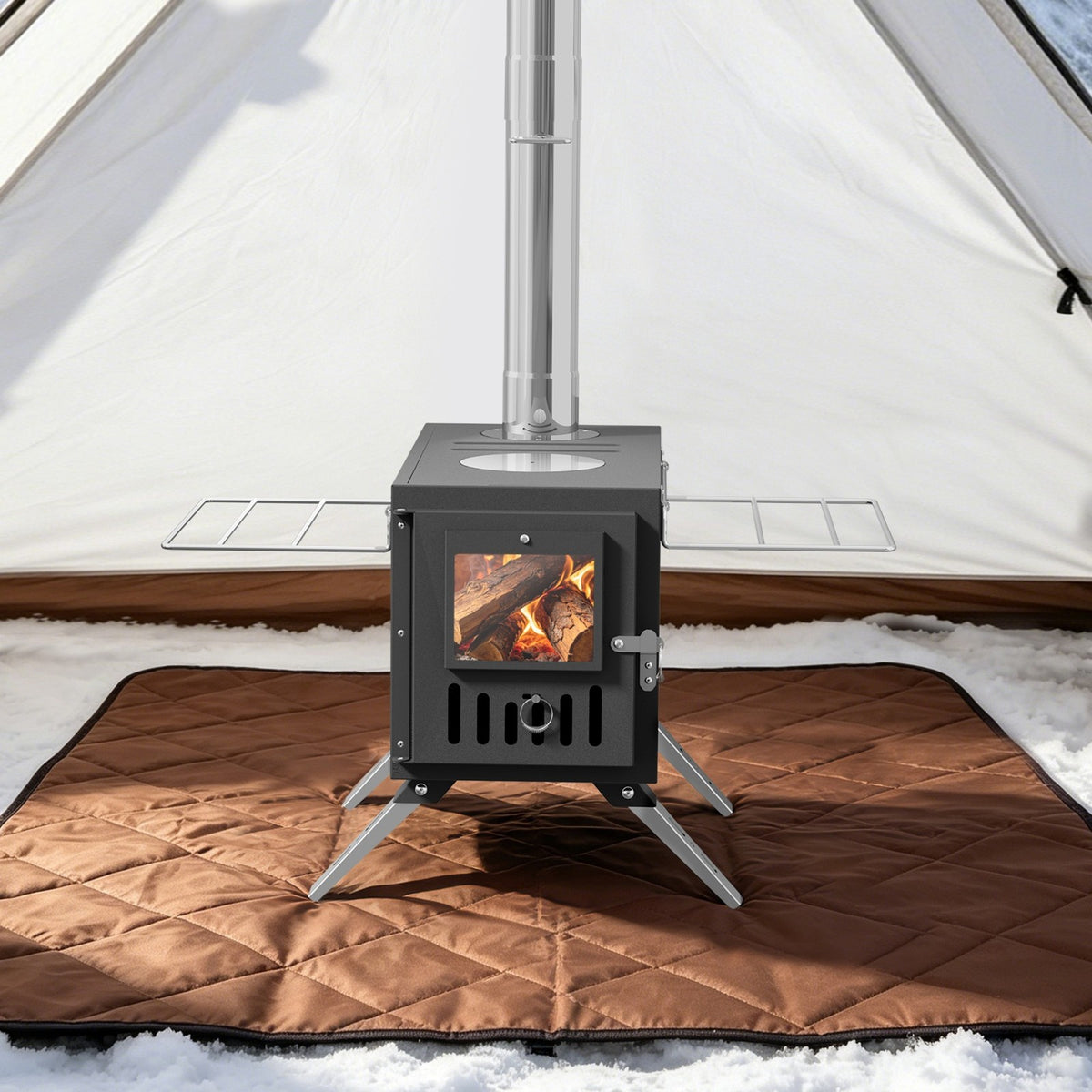 Portable Wood Burning Stove with Chimney Pipes for Camping and Outdoor Heating