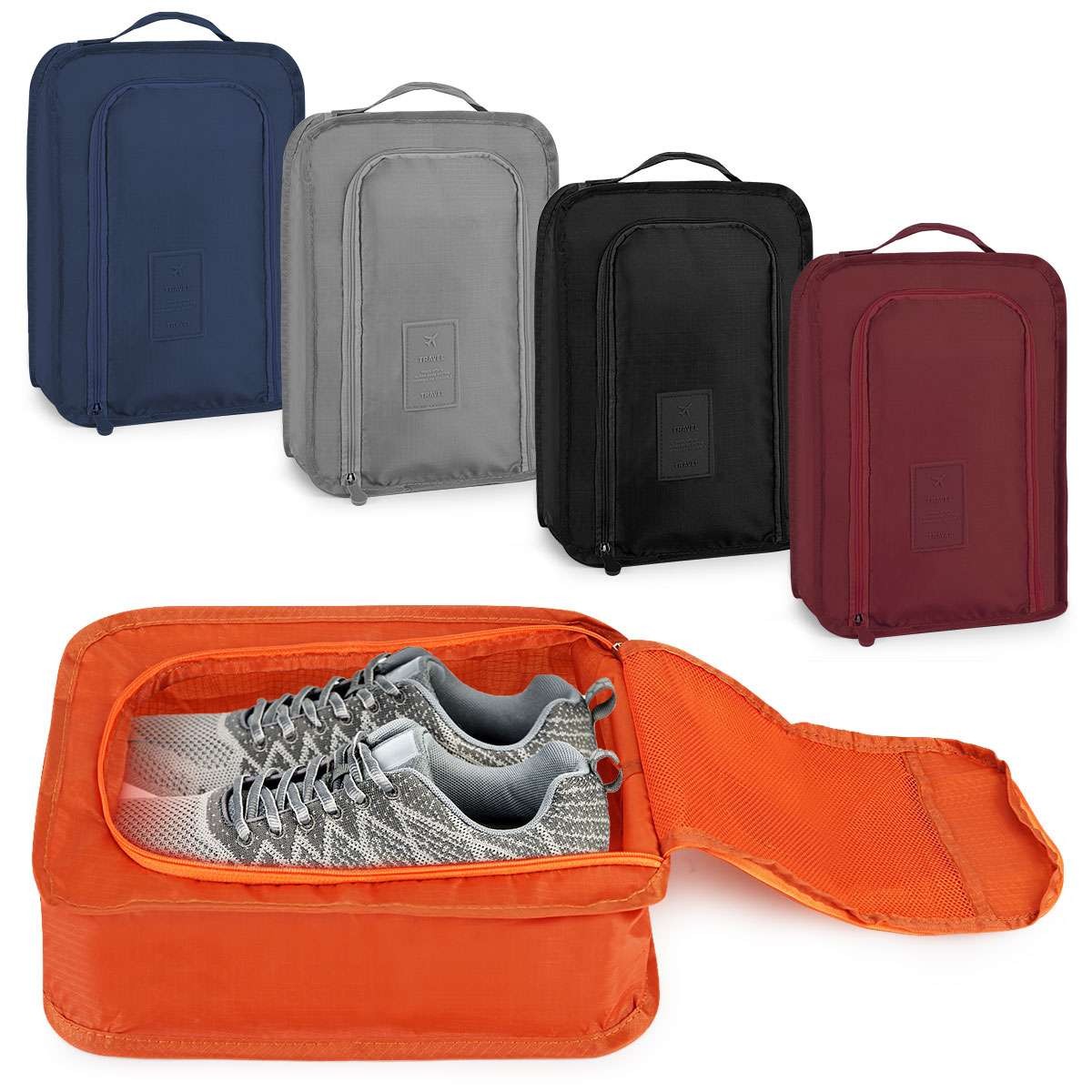 Travel Waterproof Shoe Storage Bag with Mesh Pocket and Zipper Closure