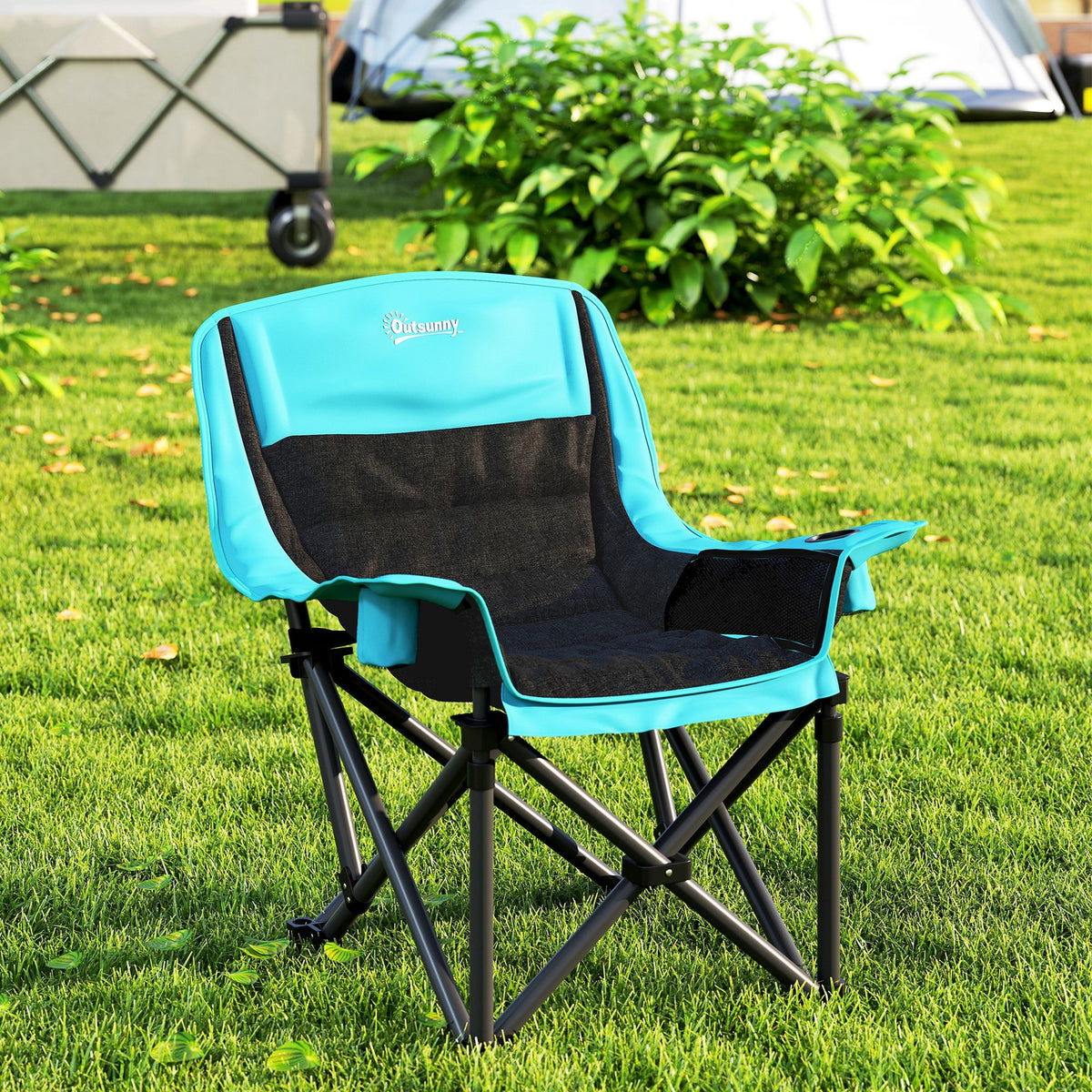 Portable Folding Camping Chair with Padding and Cup Holders - Green and Black