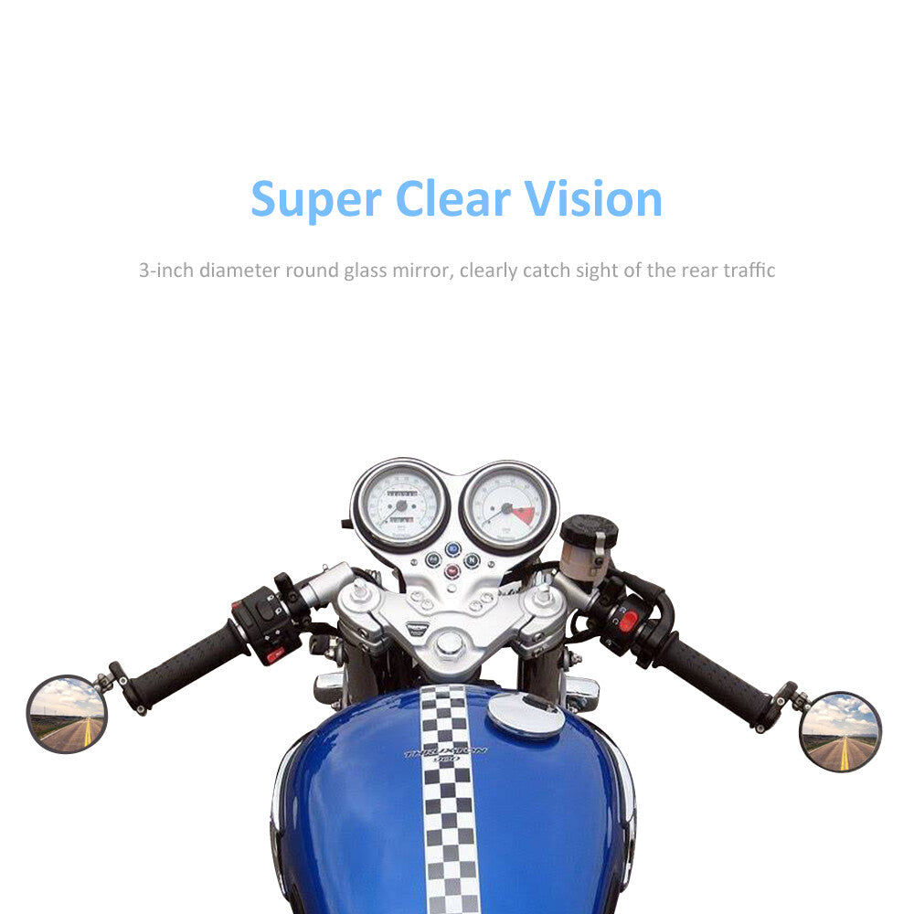 Motorcycle Rear View Mirrors Handlebar End Side Mirrors Black 7/8"