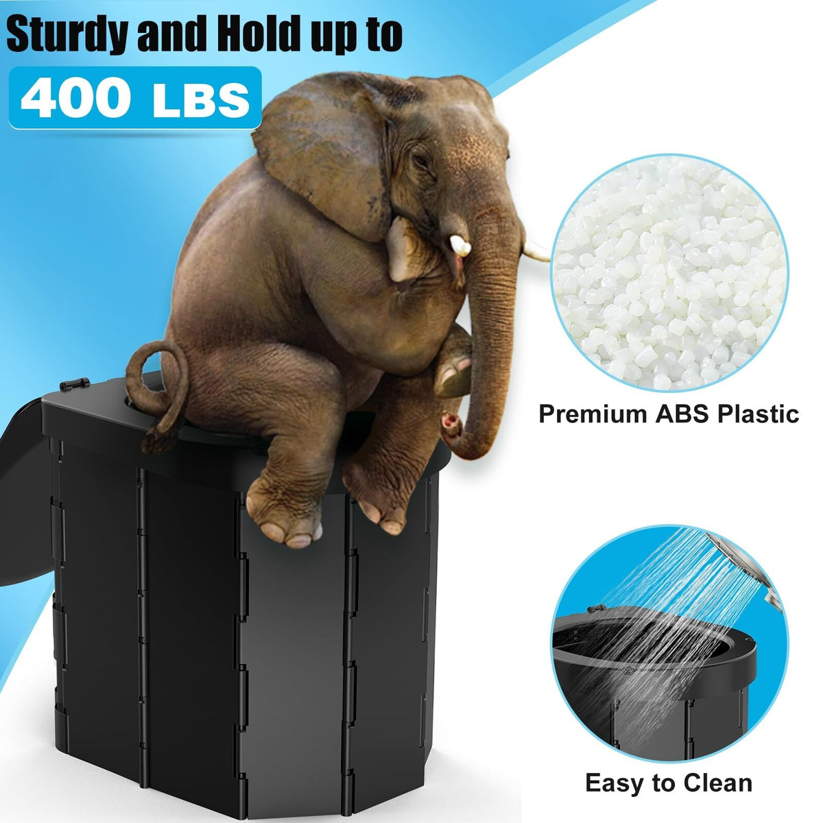 Foldable Portable Camping Toilet with Lid and Retractable Toilet Paper Holder