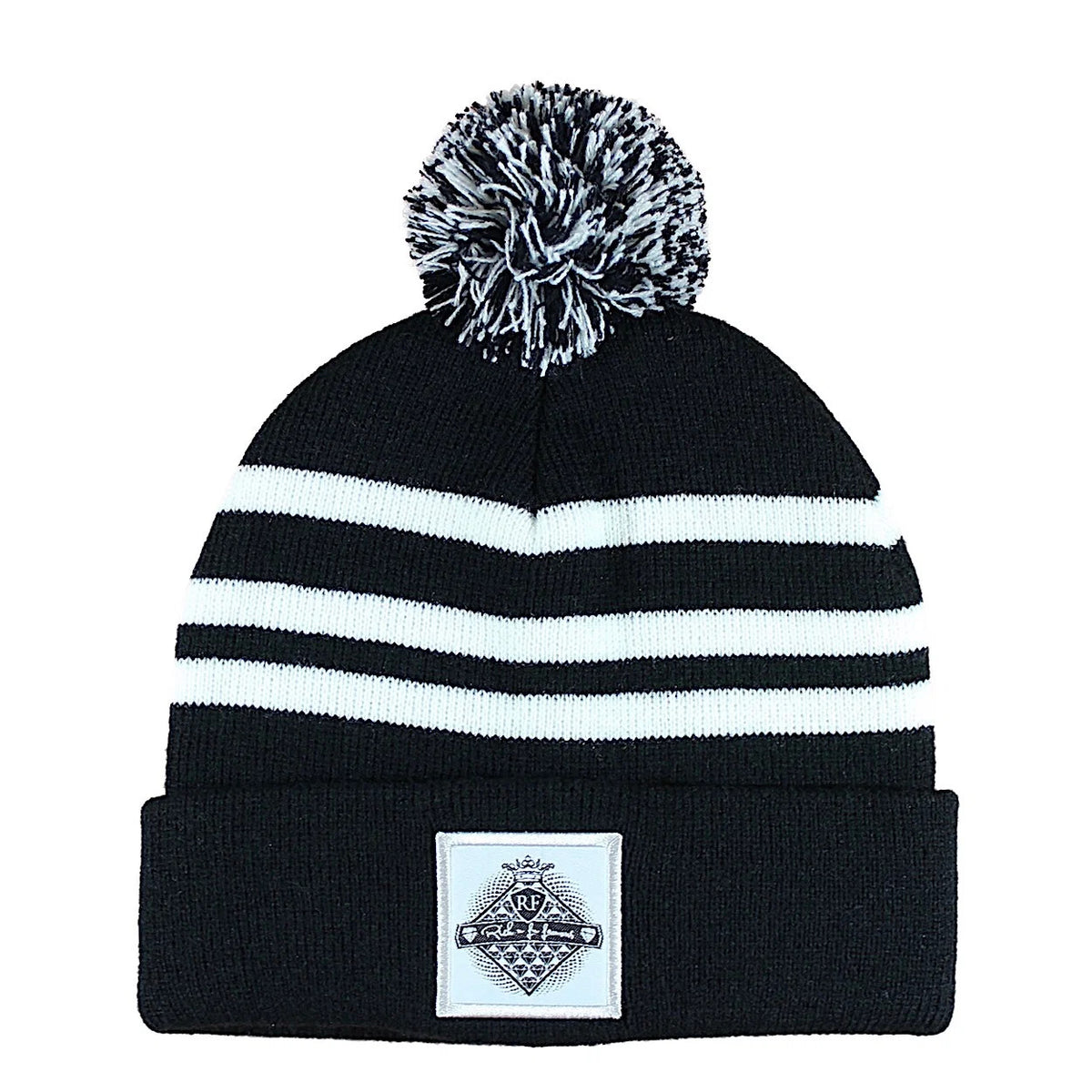 RnF Classic Knit Beanie with Pom and Sewn Patch - Winter Hat