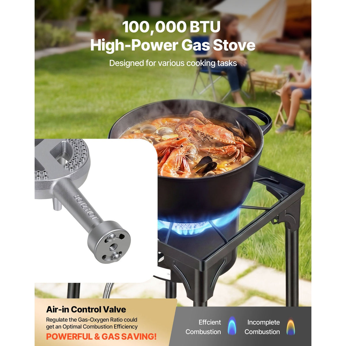 Outdoor Propane Gas Stove for Camping and Cooking - 100,000-225,000 BTU