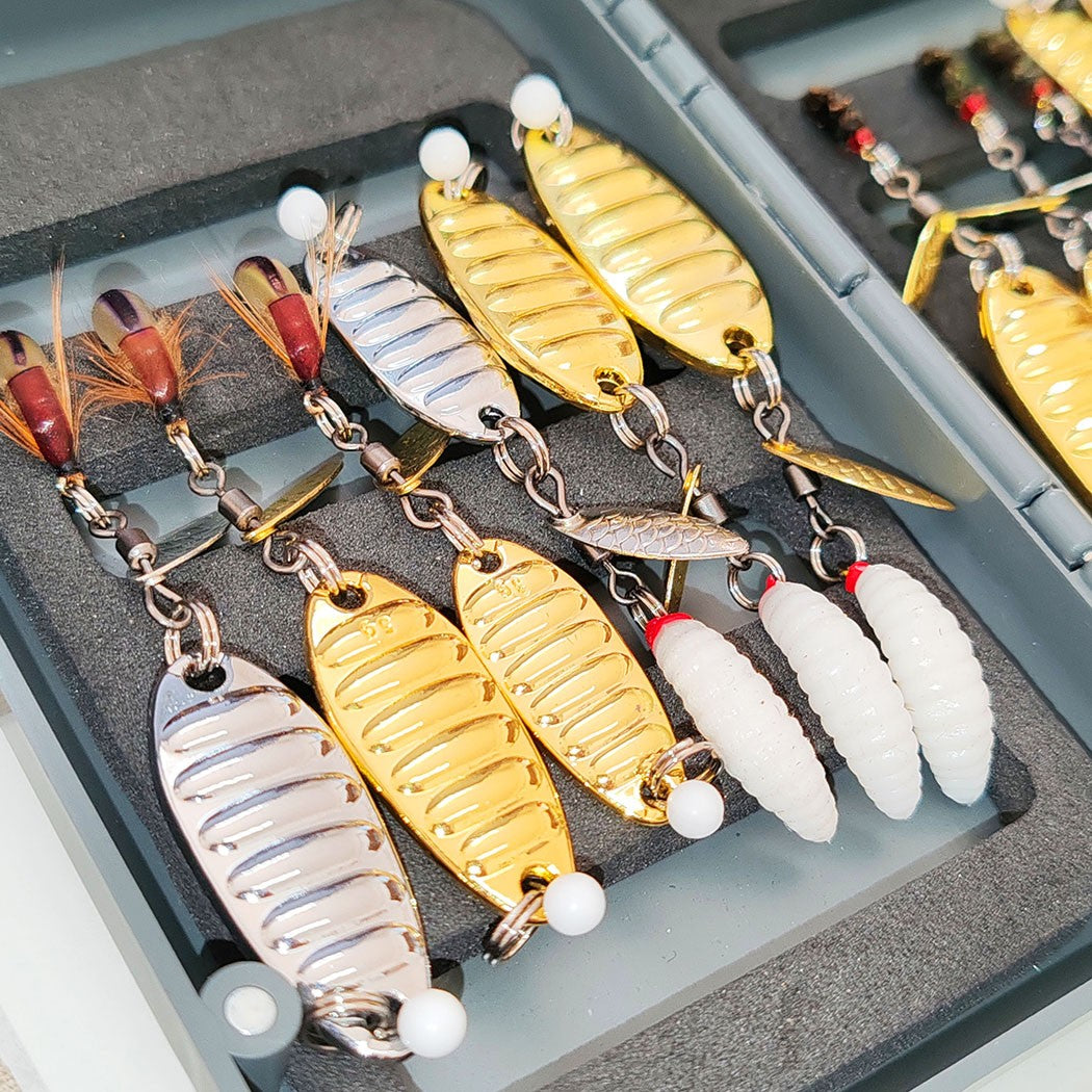 Fly Fishing Flies Kit - 42 Pieces Rotating Sequin Wet Dry Trout Flies Bundle