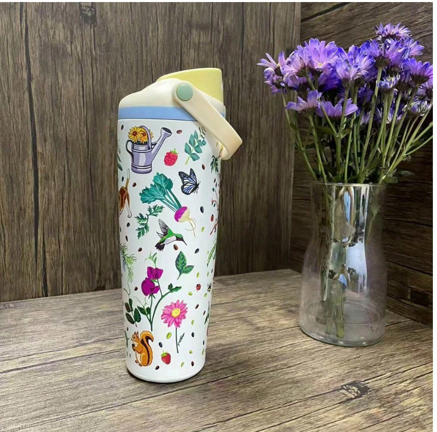 30oz Water Bottle with Floral Nature Design - Insulated & Leakproof