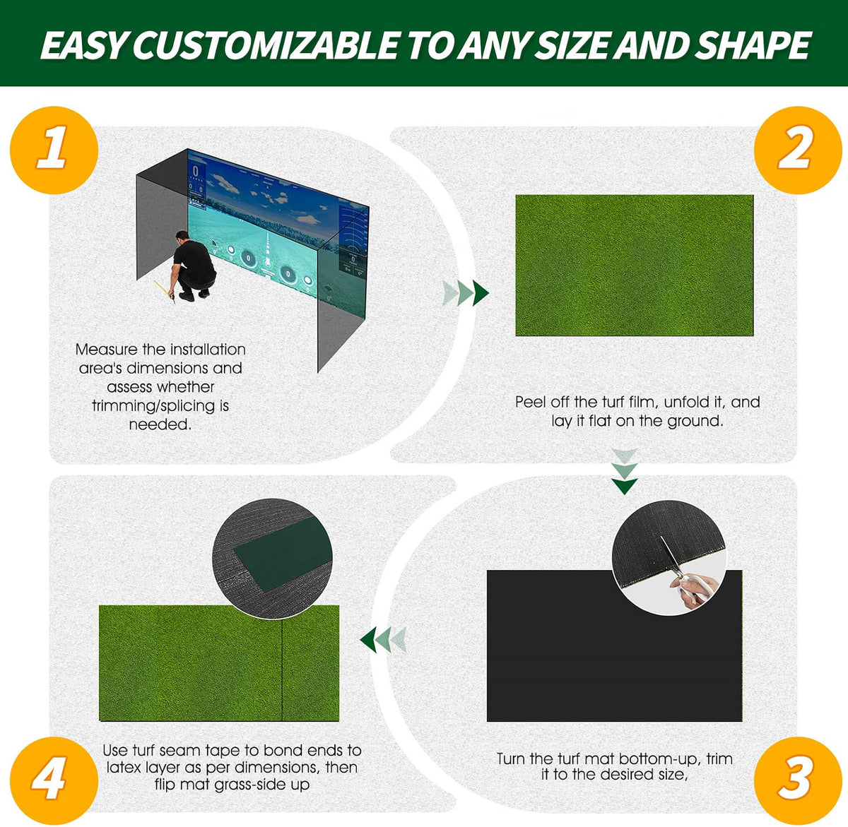 Golf Simulator Turf Mat 12 x 4.8 ft Artificial Grass for Practice & Training