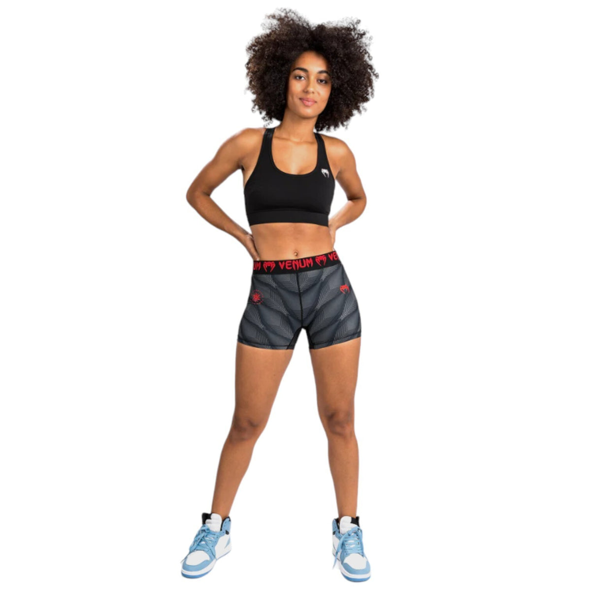 Women's Compression Shorts for Workout and Sports - Black and Red, XXL