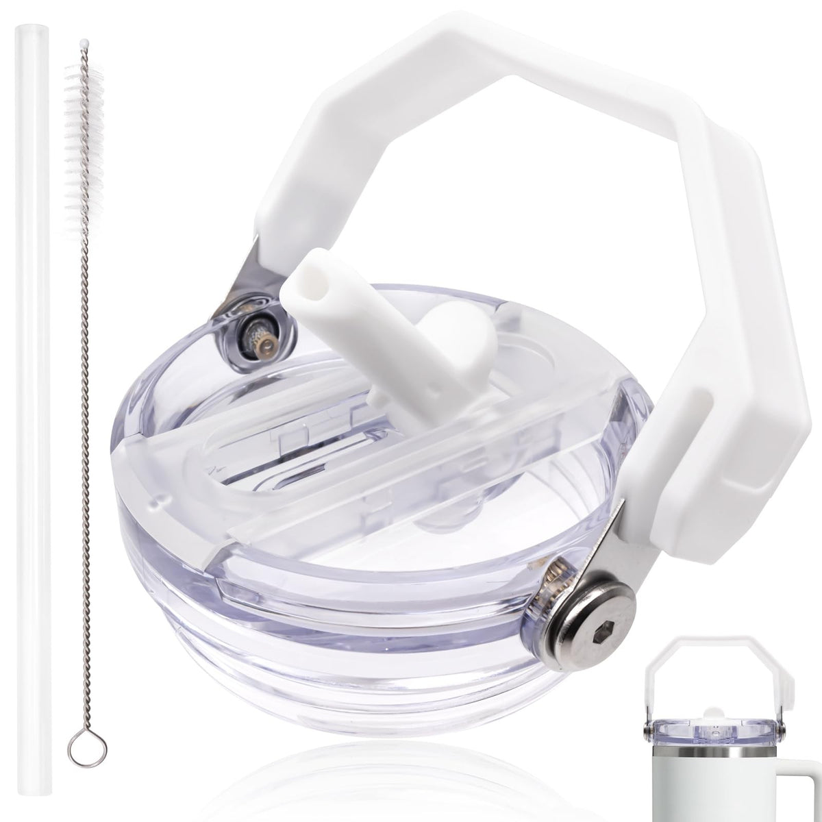 Leakproof Flip Straw Lid with Handle for 40oz Stanley Quencher White