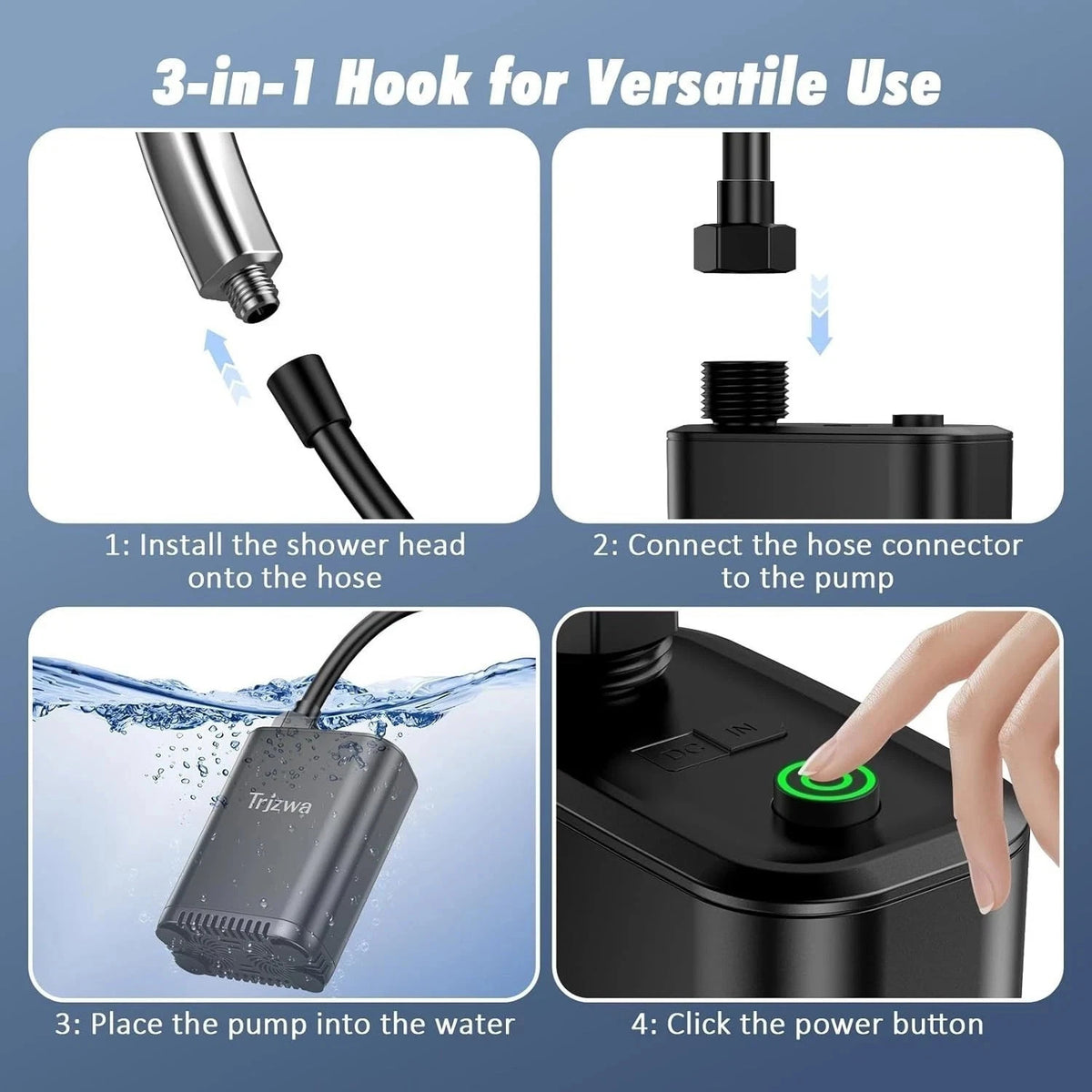 Rechargeable Portable Camping Shower Pump with Adjustable Head