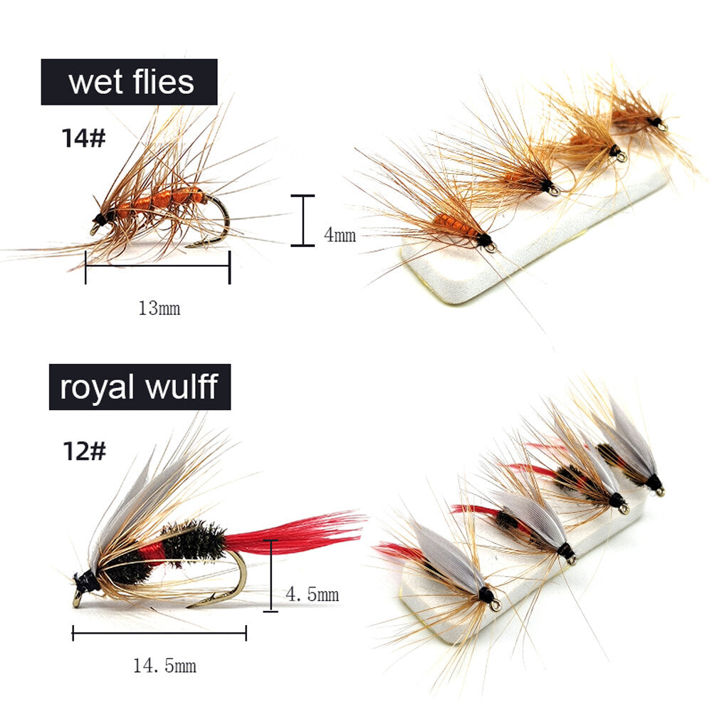 Fly Fishing Flies Assortment Kit with 64 Hand-Tied Lures & Tackle Box