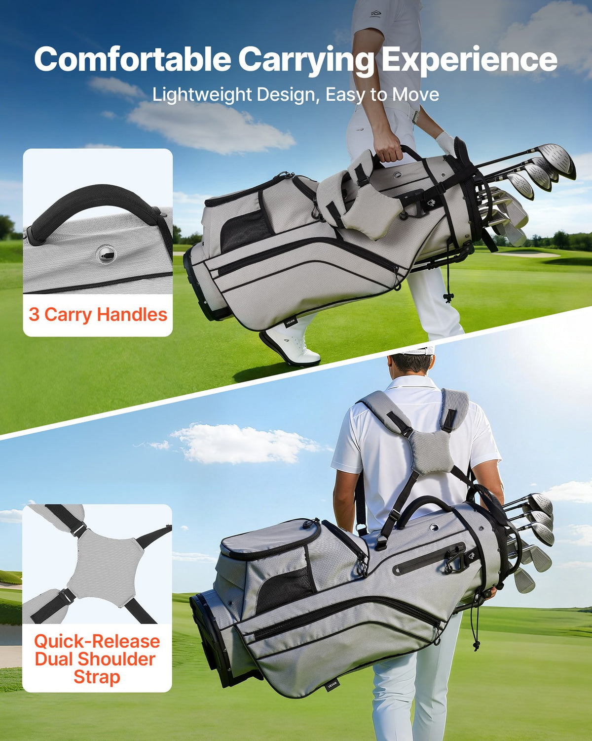 14-Way Golf Cart Bag with Dual Shoulder Straps & Rain Hood – Men & Women