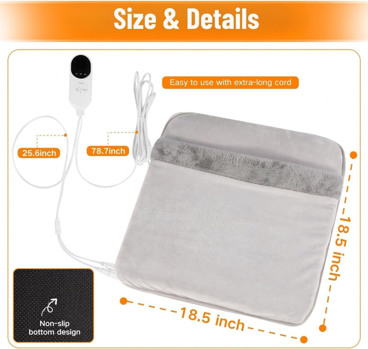 Electric Foot Warmer with 9 Heat Settings, Machine Washable, Light Grey