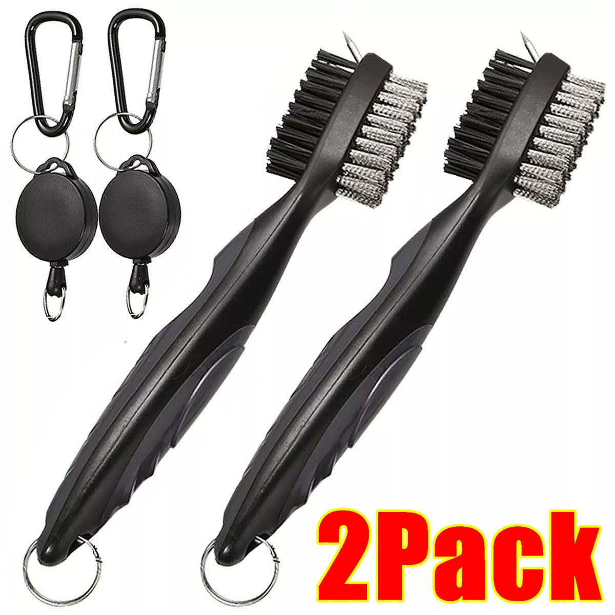 Golf Club Groove Brush Cleaner with Retractable Hook & Aluminum Carabiner