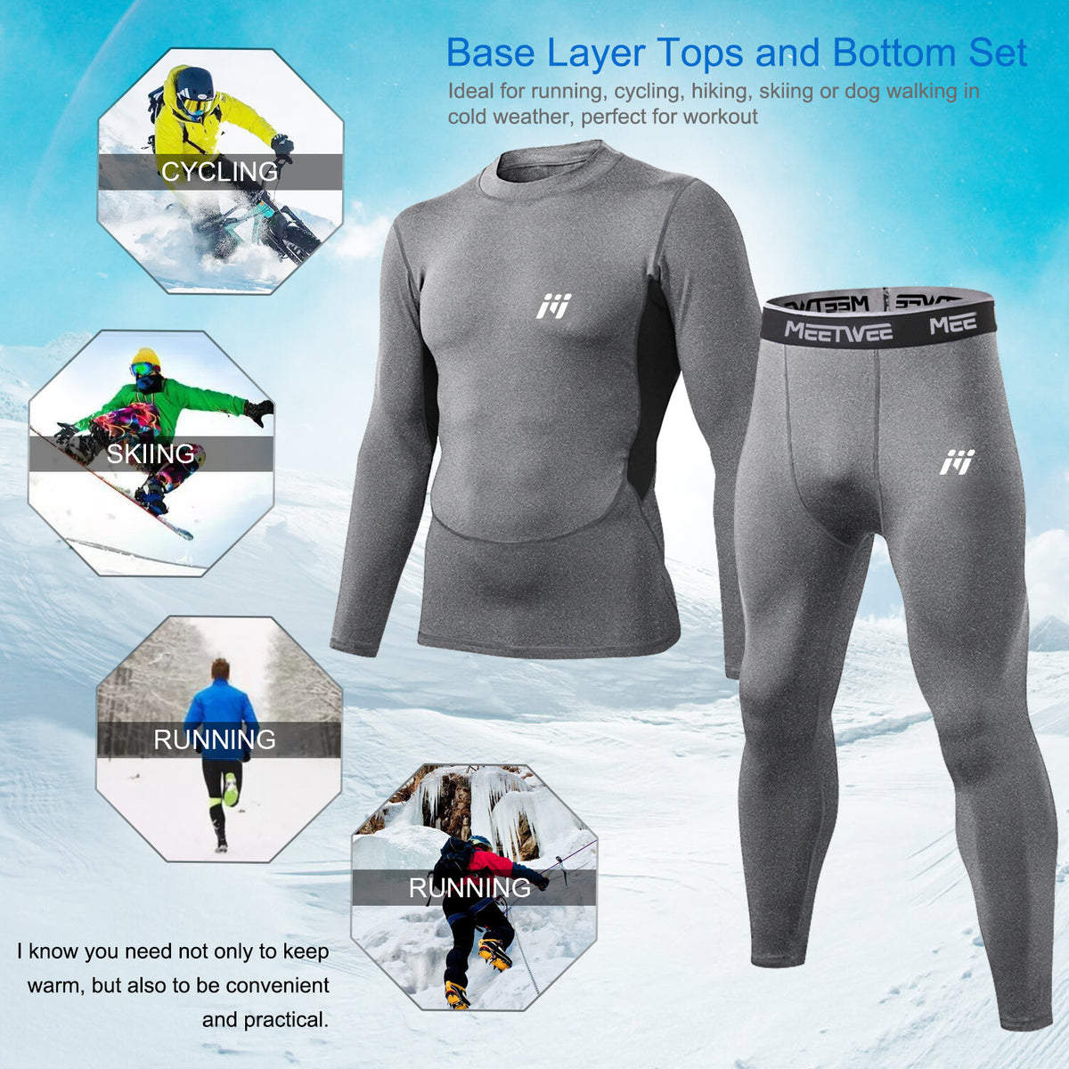 Men's Thermal Long Johns Base Layer Sets for Winter Ski & Cold Weather