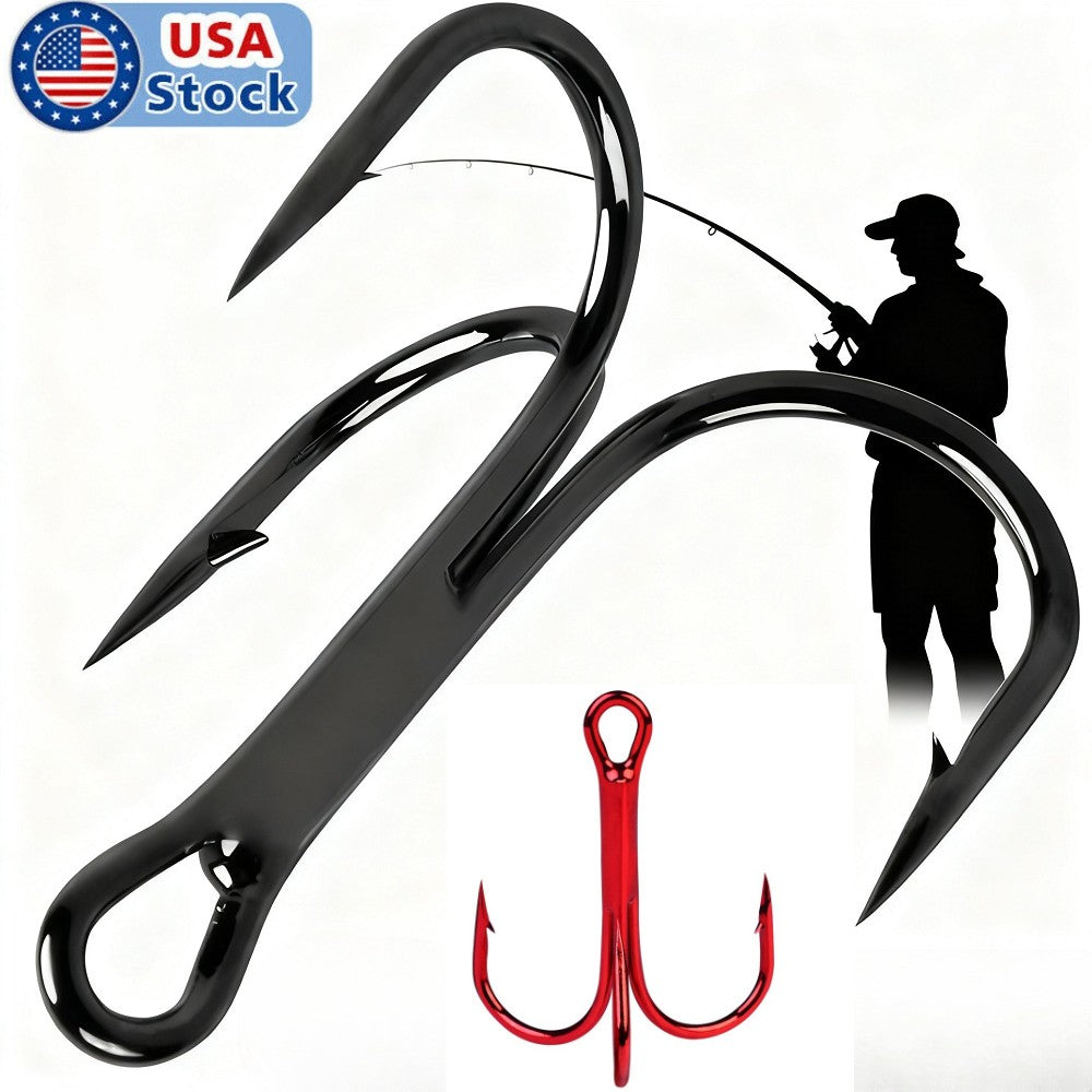 100PCS Carbon Steel Treble Fishing Hooks - Sharp & Durable