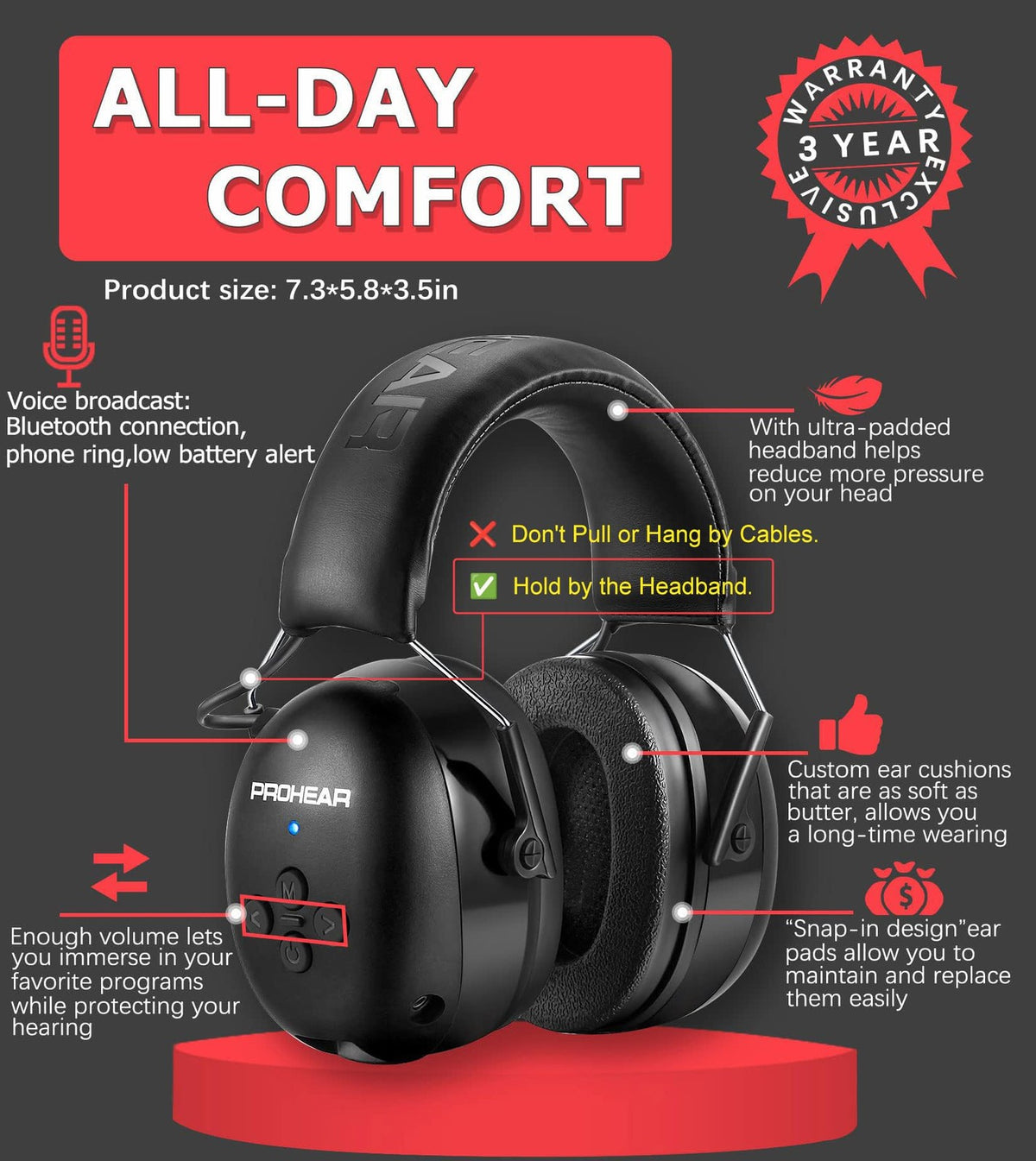 Bluetooth Hearing Protection Ear Muffs 30dB Noise Cancelling Safety Ear Muffs