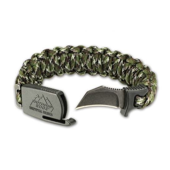 Outdoor Edge Paracord Survival Bracelet with Fixed Blade Knife - Camouflage, Medium