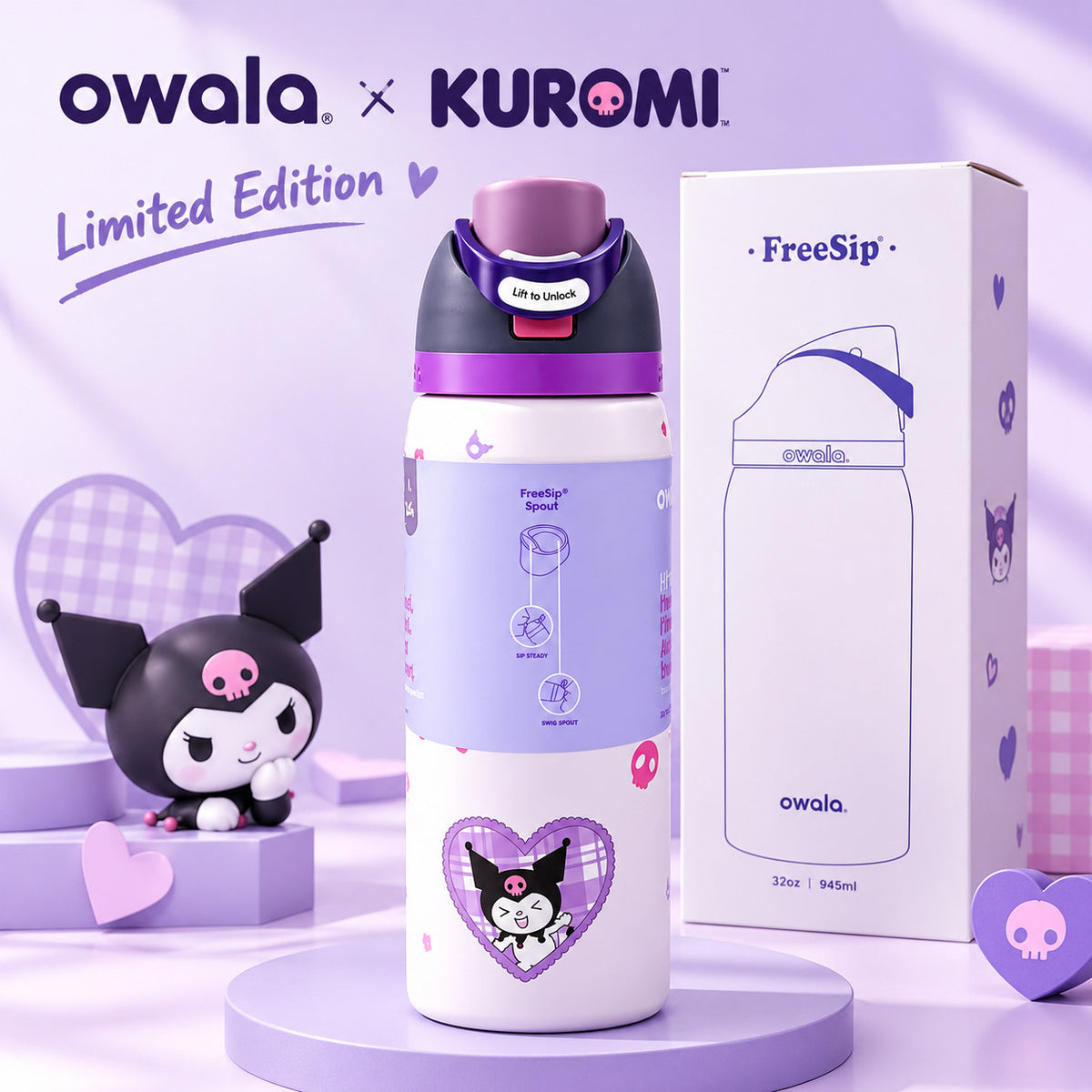 Insulated Water Bottle 32oz with Straw Kuromi Limited Edition