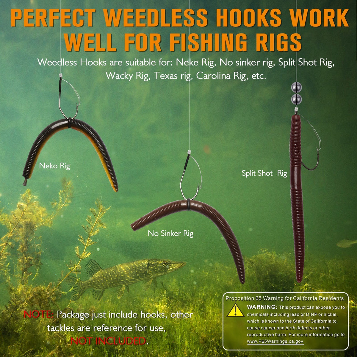 30PCS Weedless Fishing Hooks 1/0 Wacky & Texas Rig Hooks for Bass Trout Pike