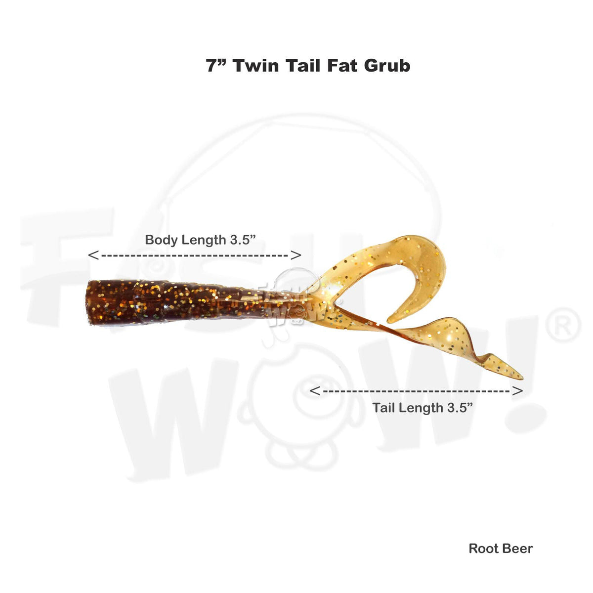 30 Pack 7-Inch Soft Plastic Twin Tail Grub Fishing Lures - Root Beer Color
