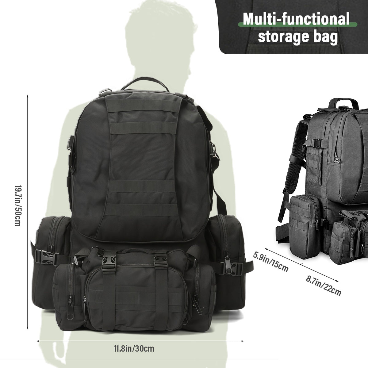 Large Waterproof Tactical Backpack with Molle System for Camping & Hiking