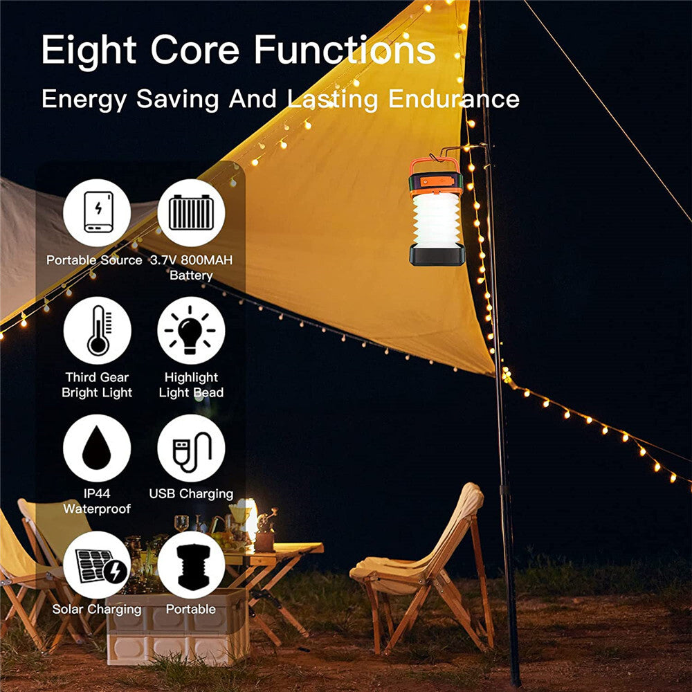 Rechargeable Solar LED Camping Lantern & Tent Light with USB & SOS Modes