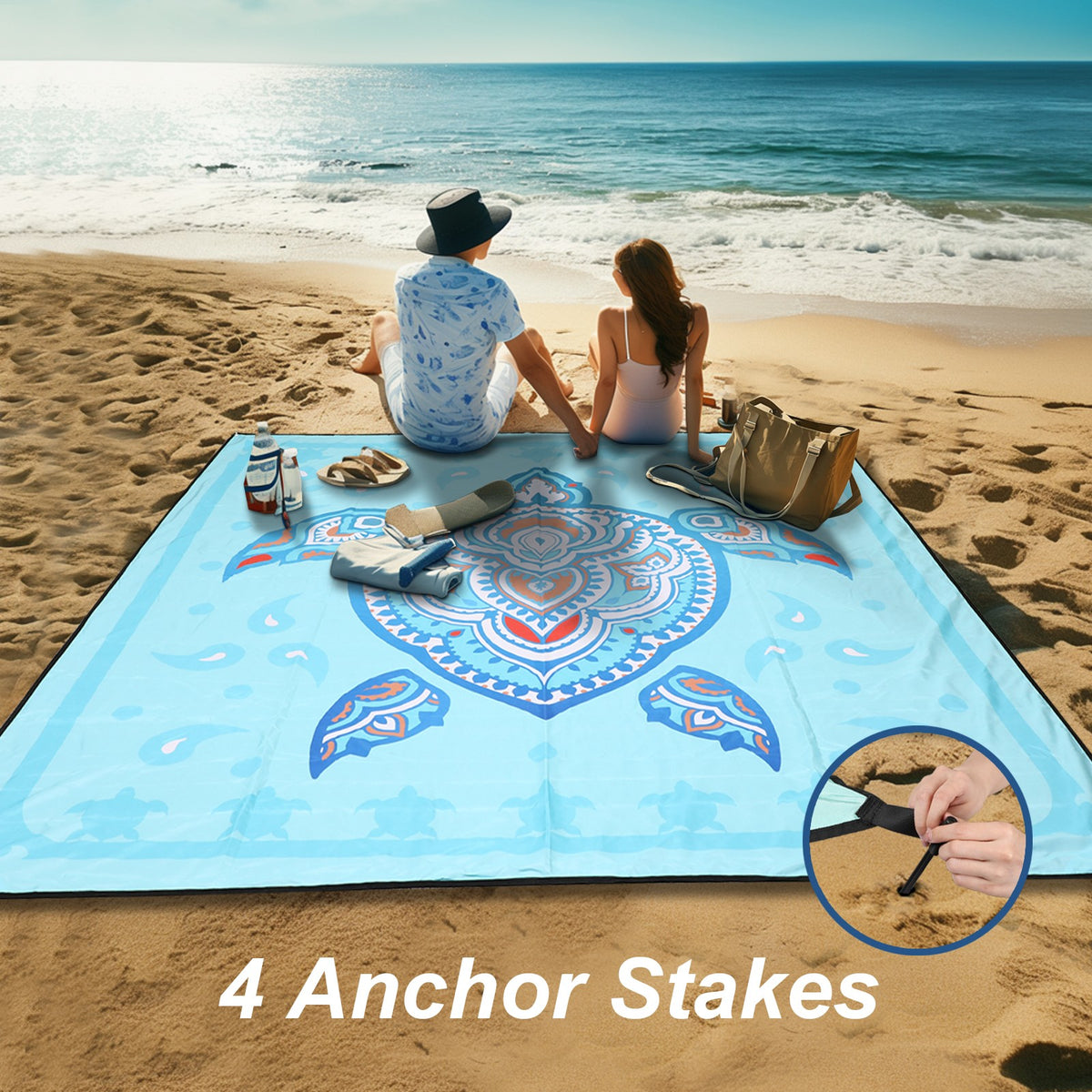 Large Waterproof Sandproof Beach Blanket 79 x 83 Inches Quick Dry Outdoor Mat