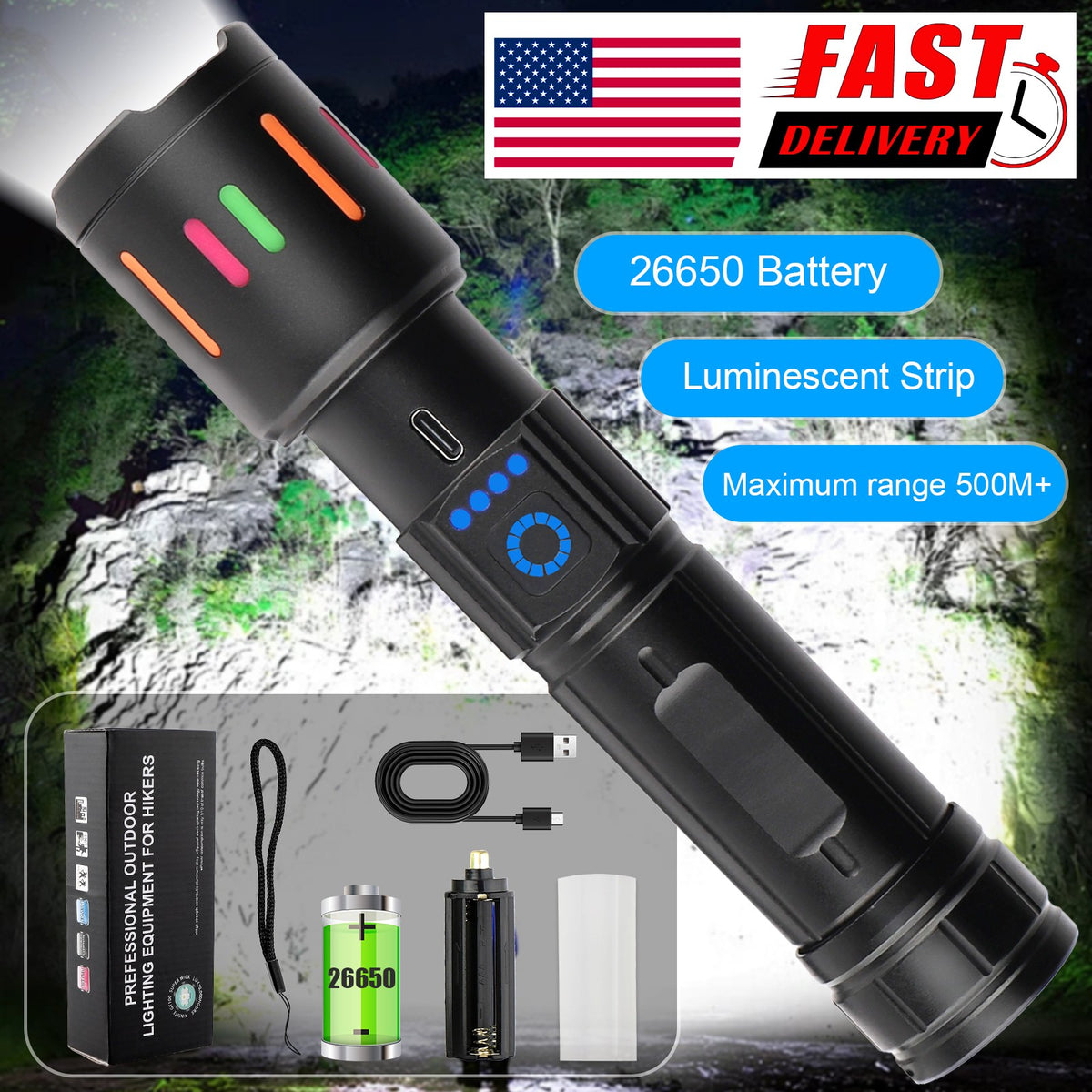 Super Bright Rechargeable LED Tactical Flashlight 350000000 Lumens Waterproof